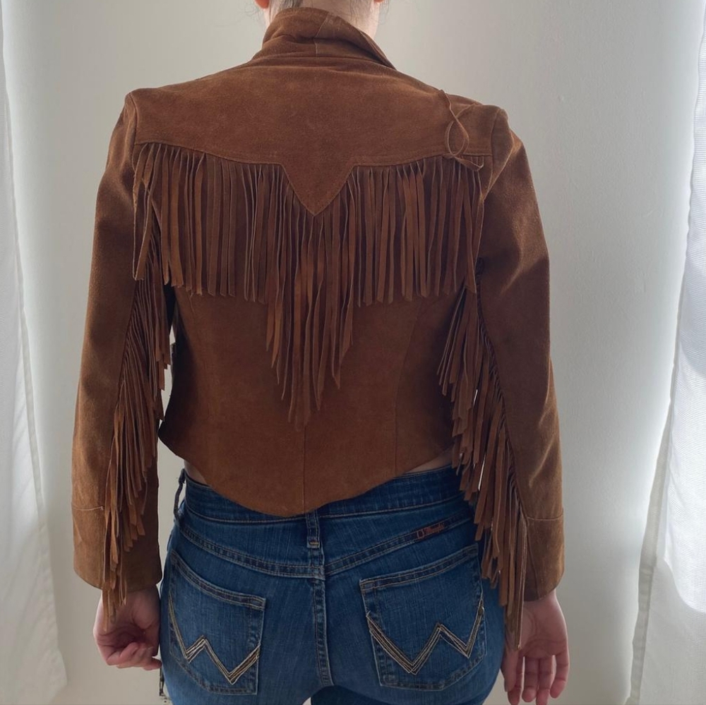 Vintage Suede Leather Brown Fringe Western Jacket - Picture 3 of 9